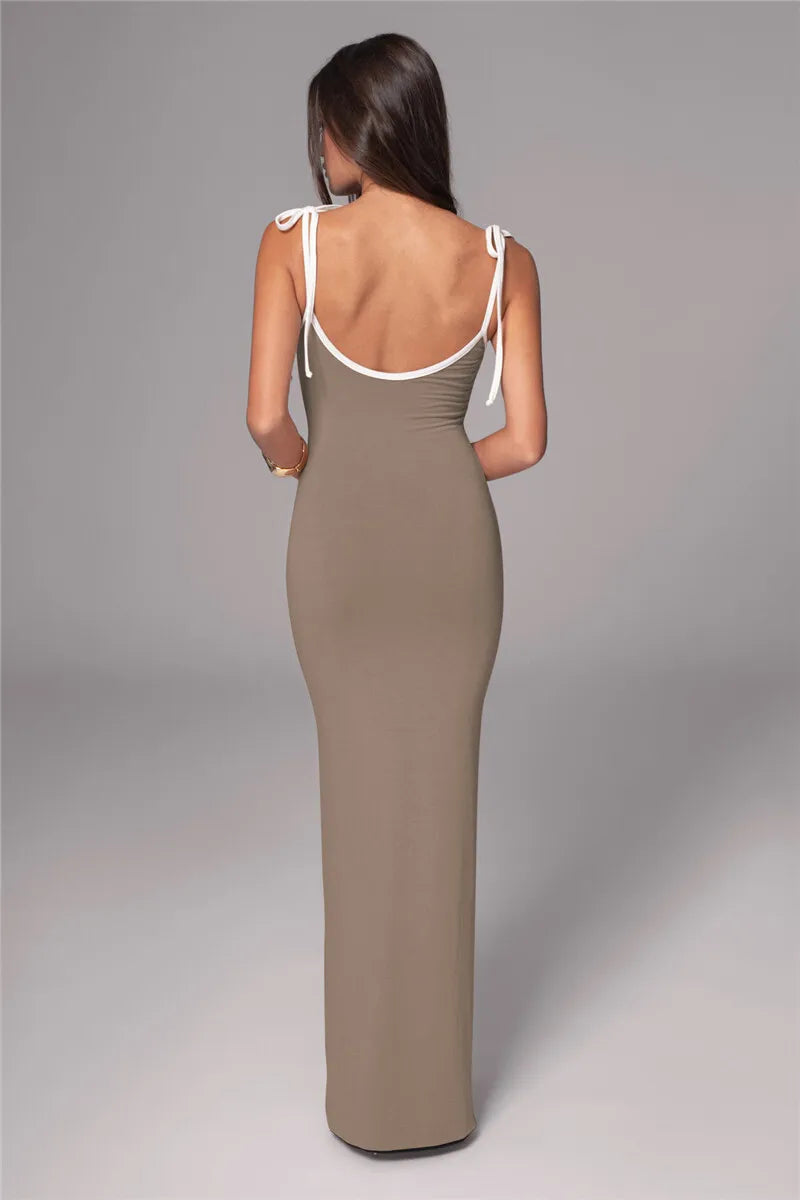 שמלת מקסי סרוגה קשירה בכתפיות - מירנדה