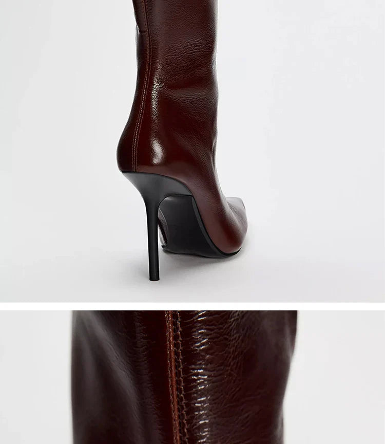 מגפי עקב שפיץ גבוהים דמוי עור - Juliette