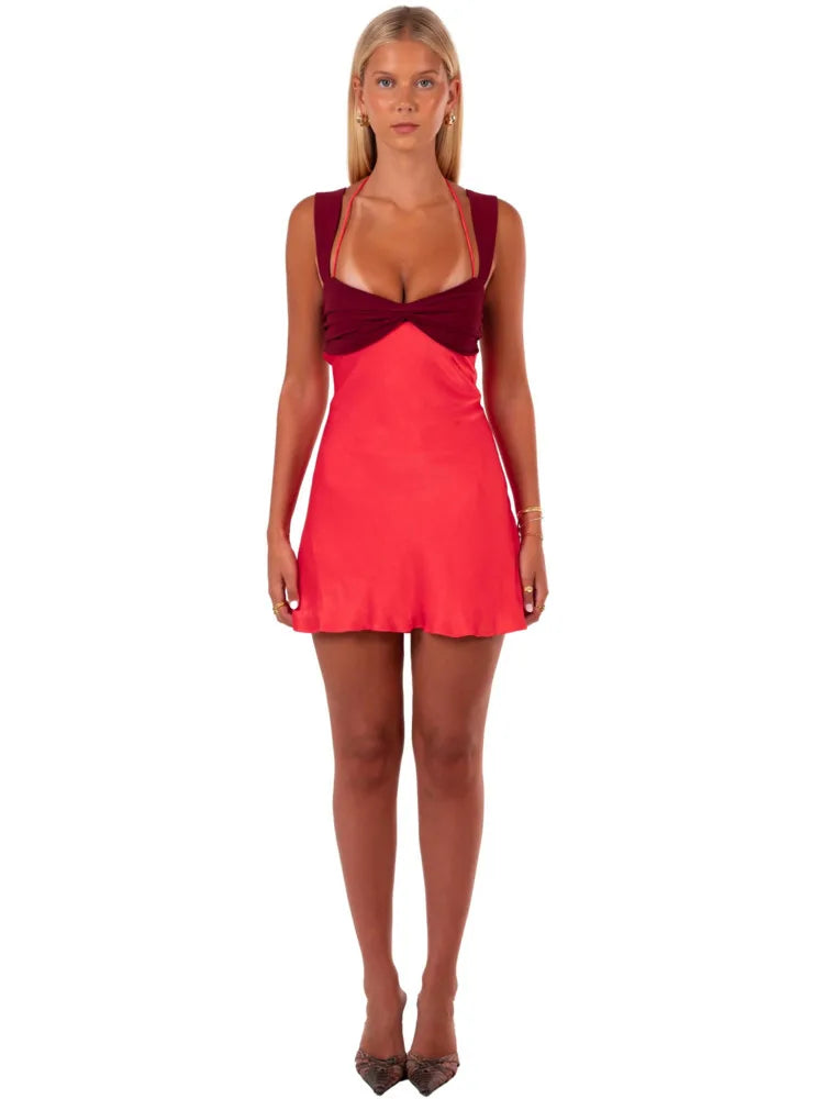 שמלת מיני סאטן קשירות בגב פתוח - ליאלה