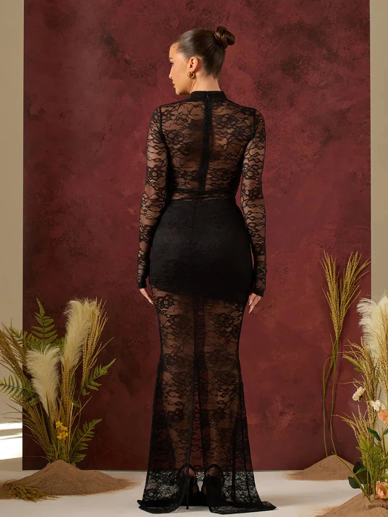 סט שני חלקים תחרה בגד גוף וחצאית מקסי - אנג'ליקה