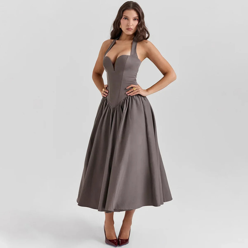 שמלת מידי בגזרת A בעיצוב מחוך קשירה בצוואר - טניה