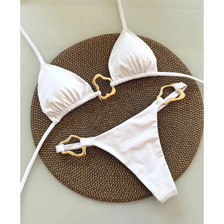 Bikini swimsuit with gold buckle design - GOLDI
