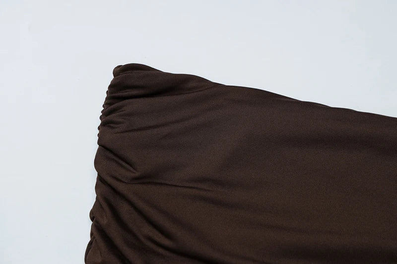 סט בעיצוב כיווצים חצאית מקסי וטופ כתפיים חשופות - מאור