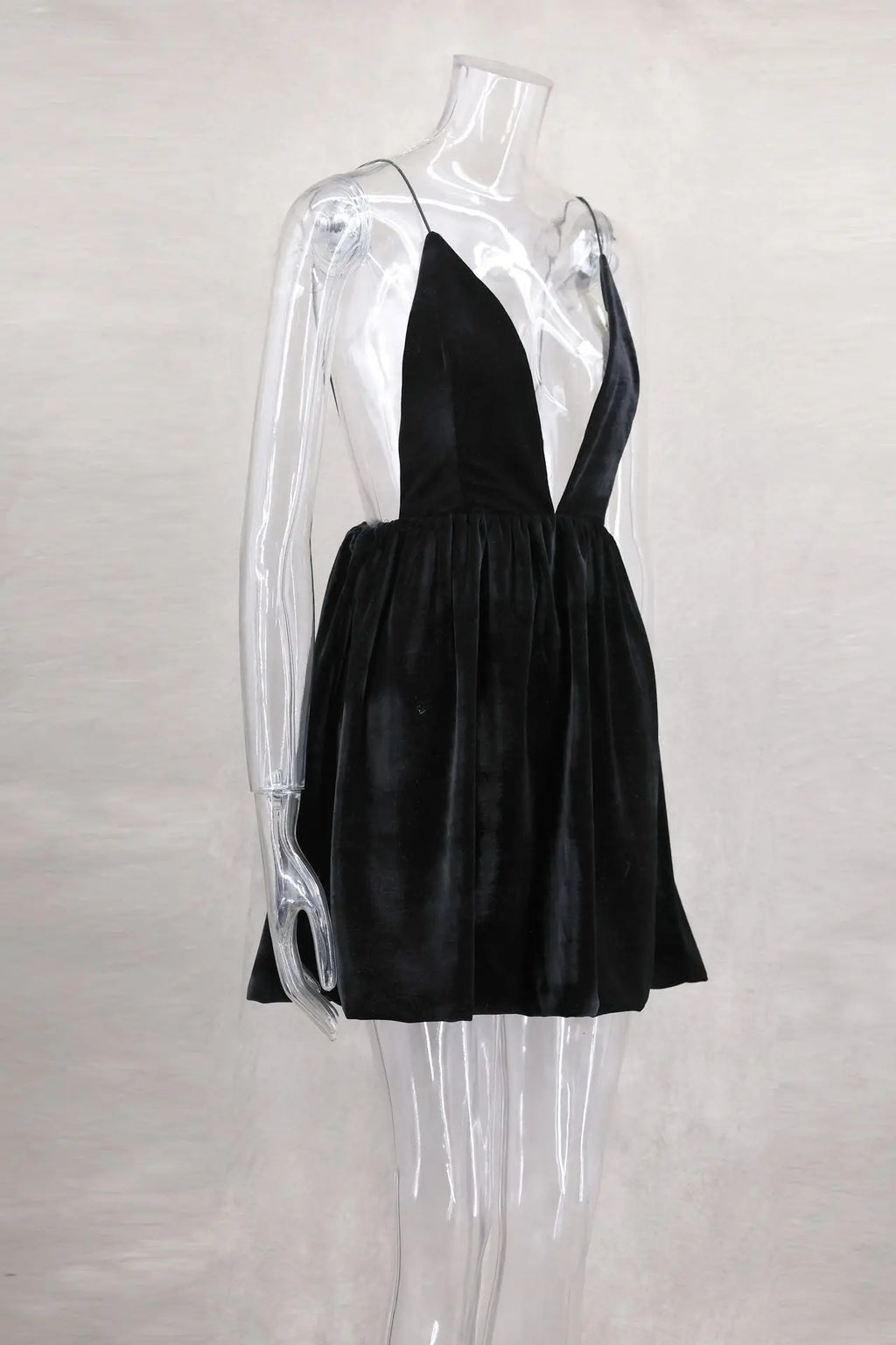 שמלת מיני בלון בד קטיפה גב פתוח - Myla