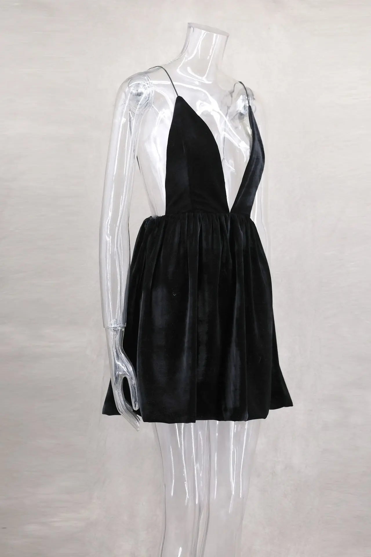 שמלת מיני בלון בד קטיפה גב פתוח - Myla