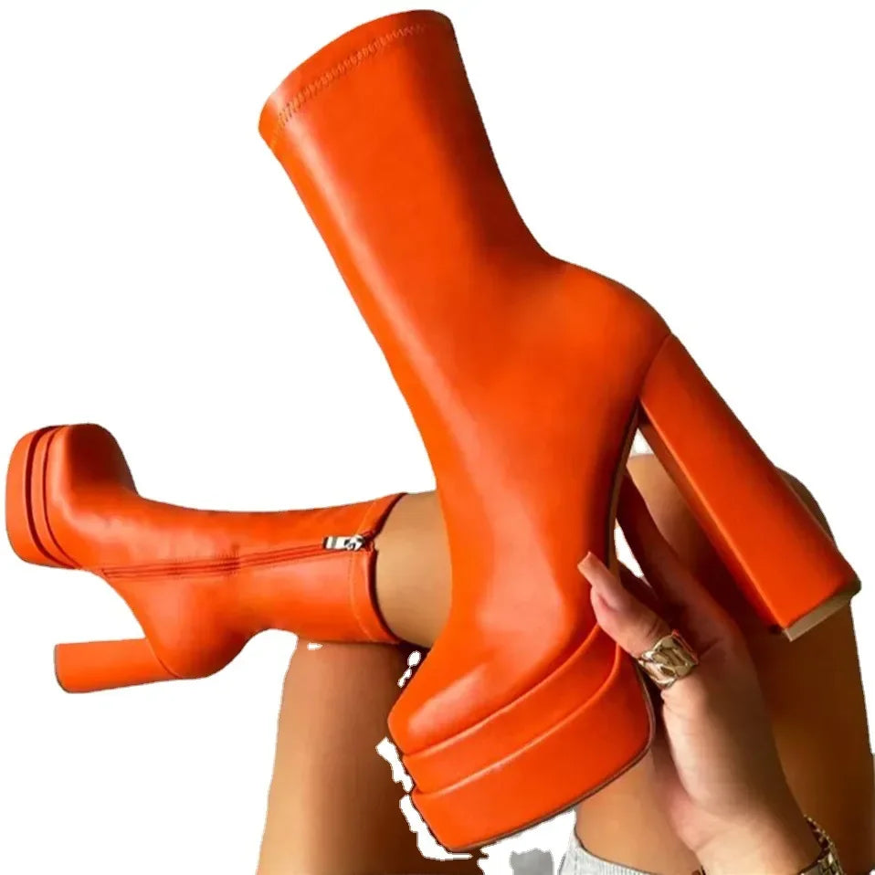 מגפי עקב פלטפורמה דמוי עור - קימי