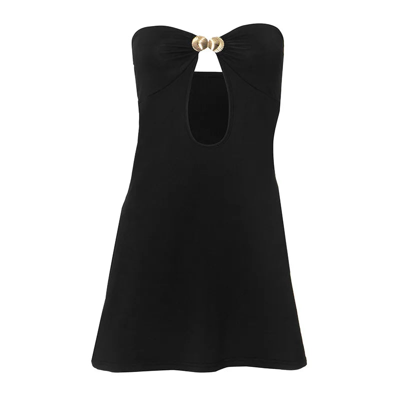 שמלת מיני סטרפלס בעיטור צדפות זהב - שונית