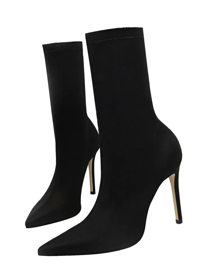Silk fabric pointed heel boots - Margot