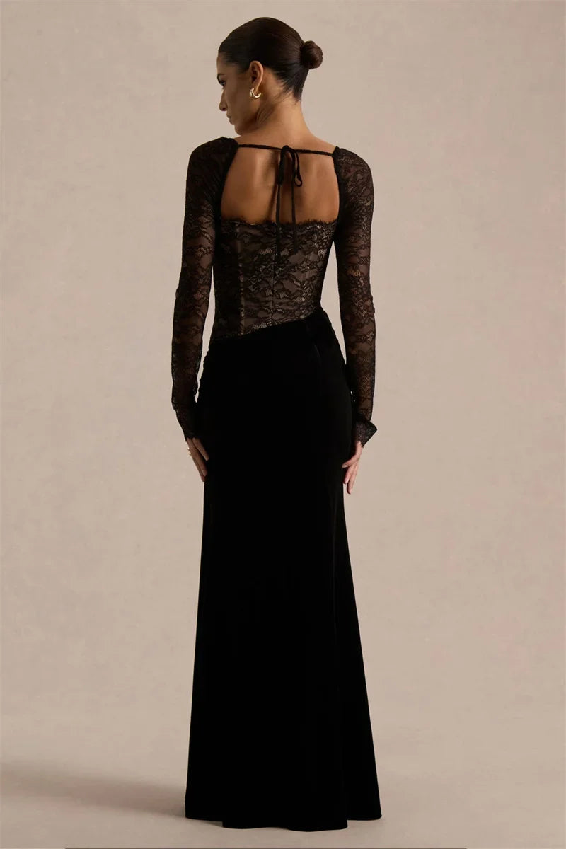 Velvet maxi dress with a lace corset design - CORI