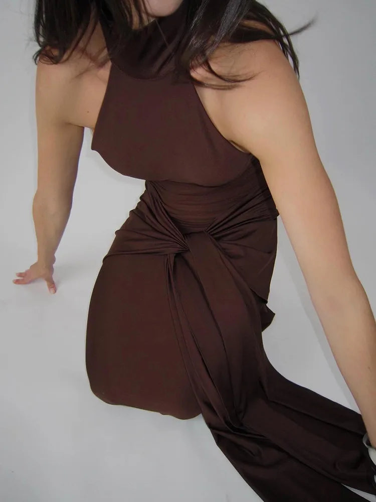 שמלת מקסי צווארון גולף גב פתוח - LINA