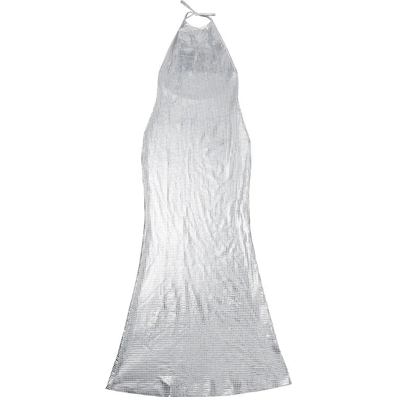 שמלת מקסי קולר גב פתוח בעיצוב רבועים מנצנצים - קייסי