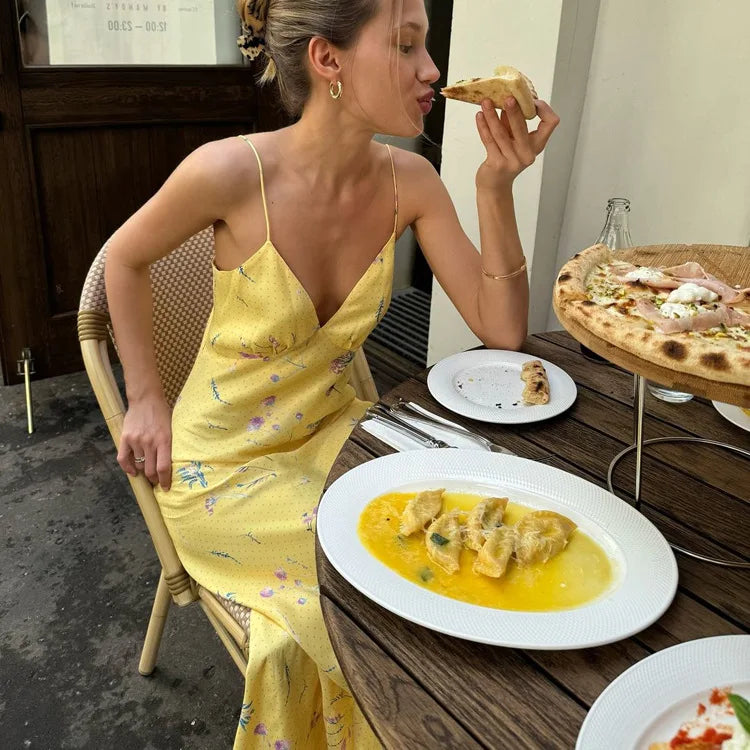 שמלת מקסי סאטן בעיטור הדפס פרחוני - Baylee