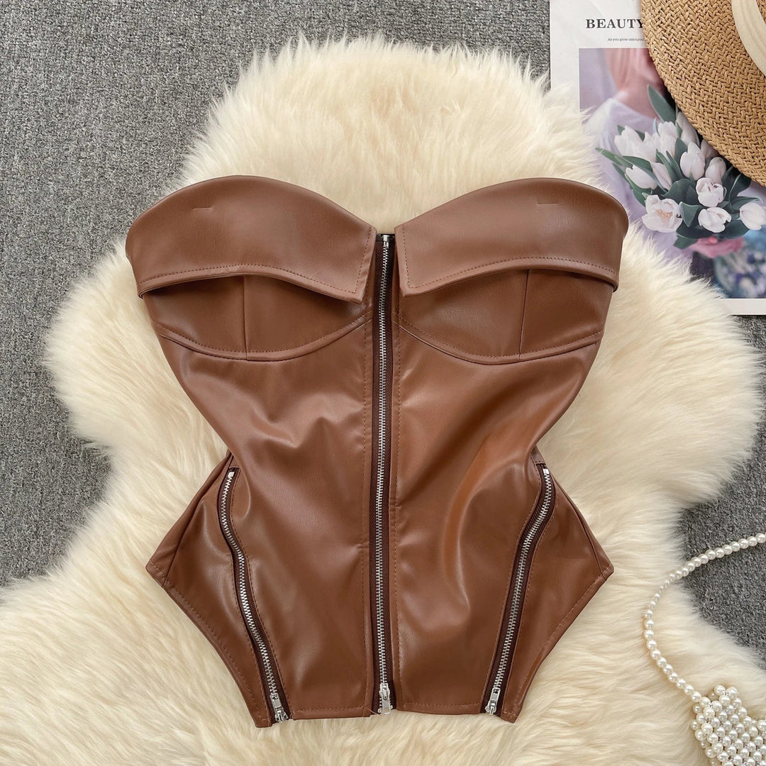 Strapless leatherette corset with front zipper closure - Carter