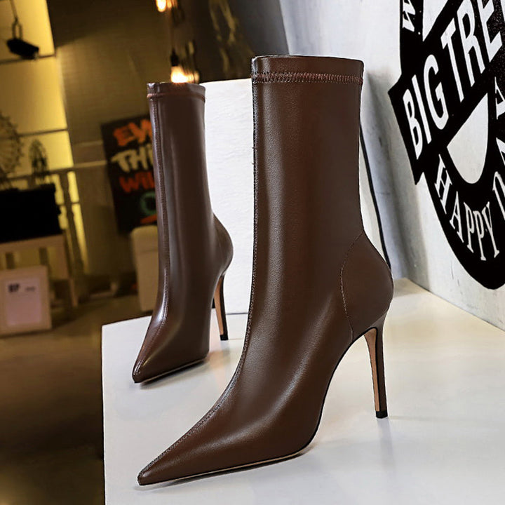 Faux leather heeled boots with warm fur lining - DORI