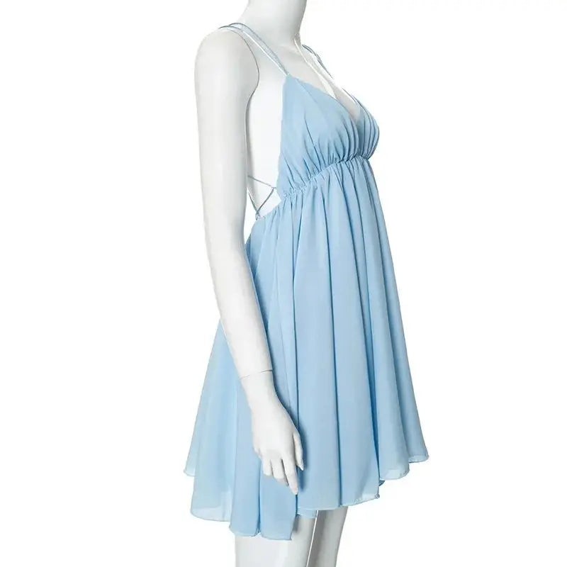 שמלת מיני שיפון מלמלה קשירות בגב - טולום