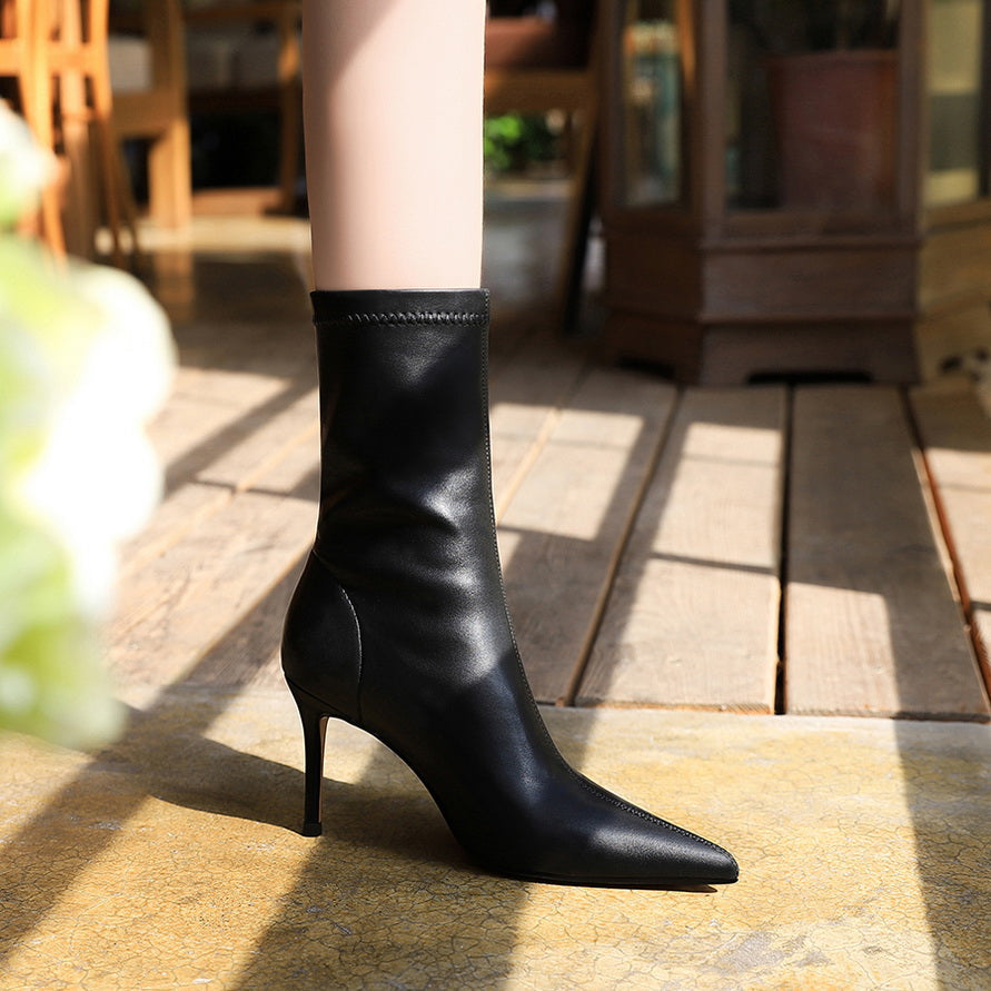 Faux leather heeled boots with warm fur lining - DORI