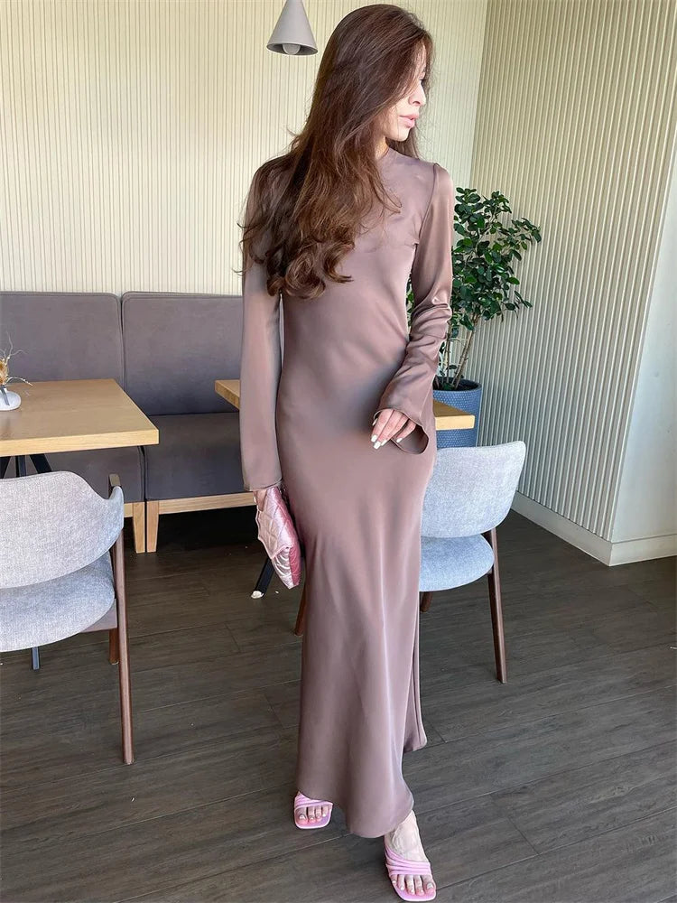 שמלת מקסי סאטן - דקל