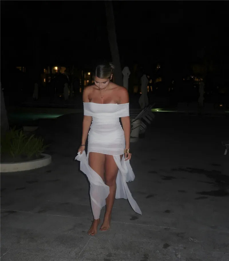 שמלת חוף שקופה כתפיים חשופות בעיצוב שסעים - לילאה