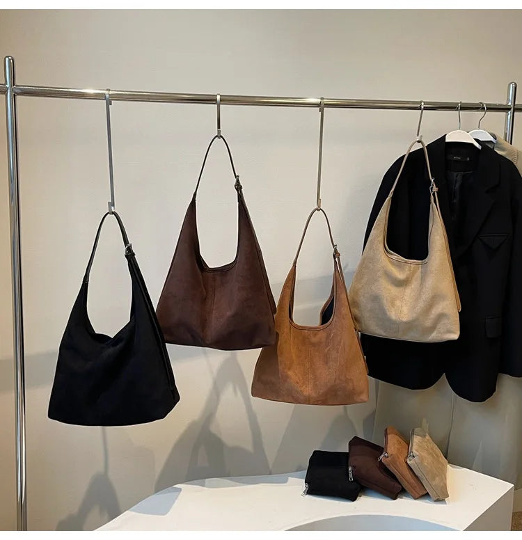Suede bag with retro design
