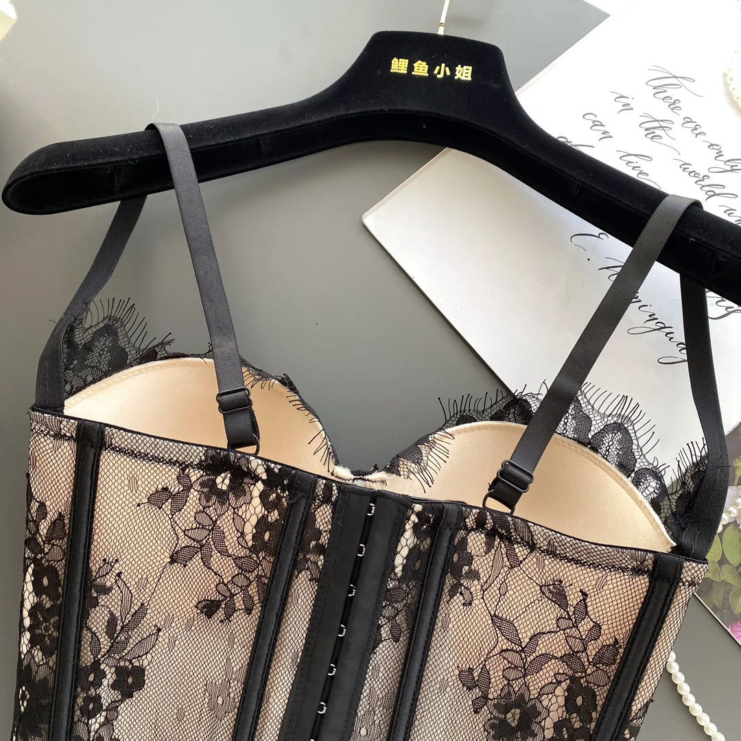 Lace corset with pin closure