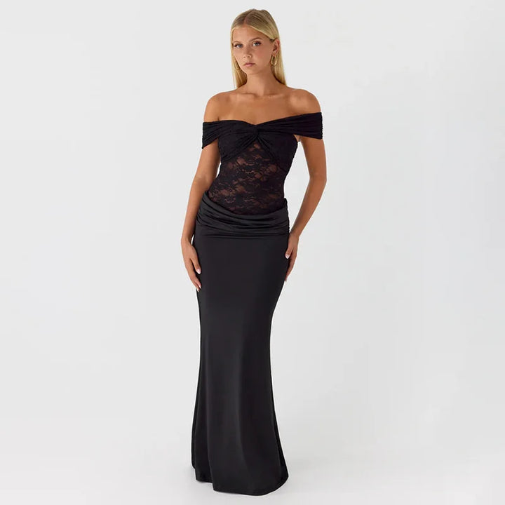 Off-the-shoulder maxi dress with lace design - LINI