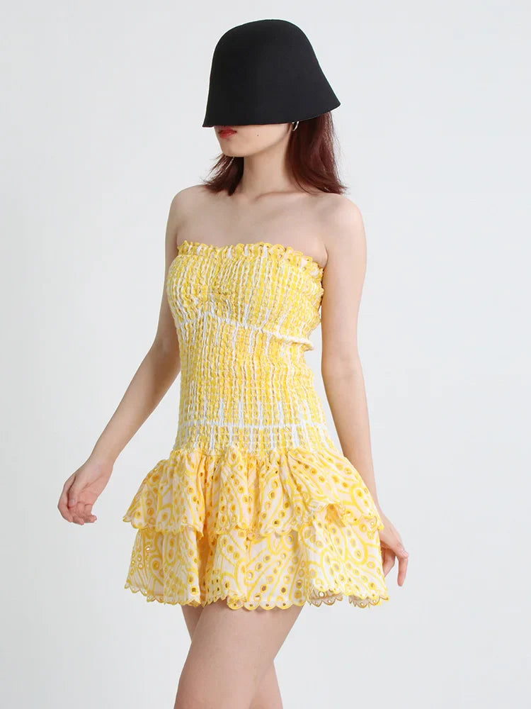 שמלת מיני סטרפלס כיווצים מלמלה - דיאן