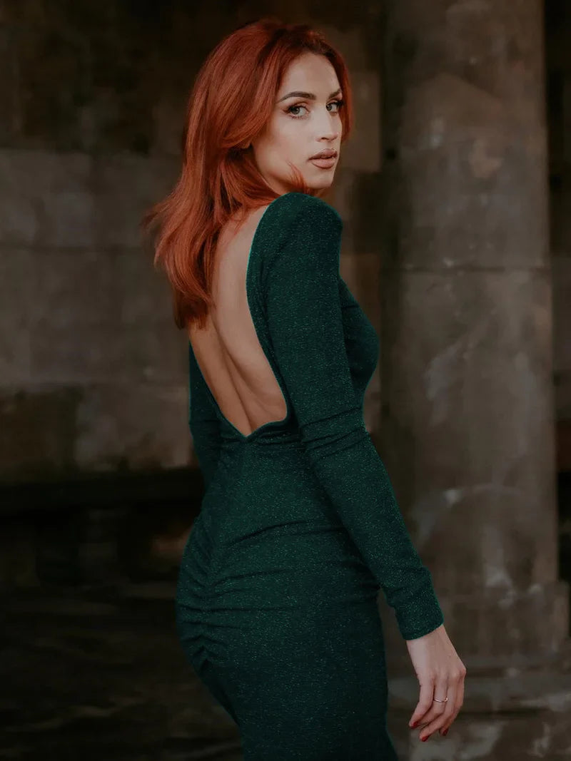 שמלת מידי נצנצים צמודה גב פתוח - Rosemary