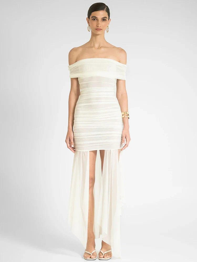 שמלת חוף שקופה כתפיים חשופות בעיצוב שסעים - לילאה