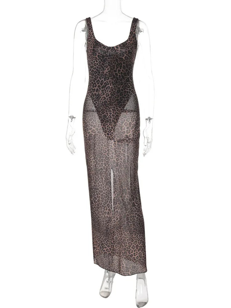 שמלת מקסי מנומרת שקופה בעיצוב בגד גוף - סשה