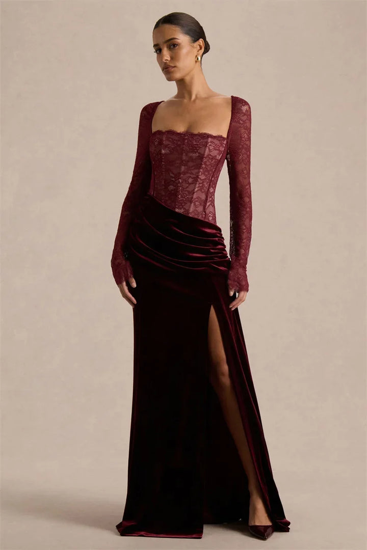 Velvet maxi dress with a lace corset design - CORI