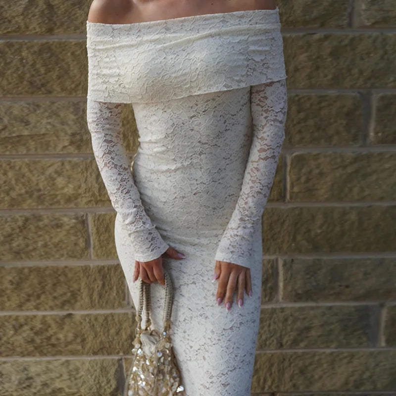 שמלת מקסי תחרה כתפיים חשופות - איליה