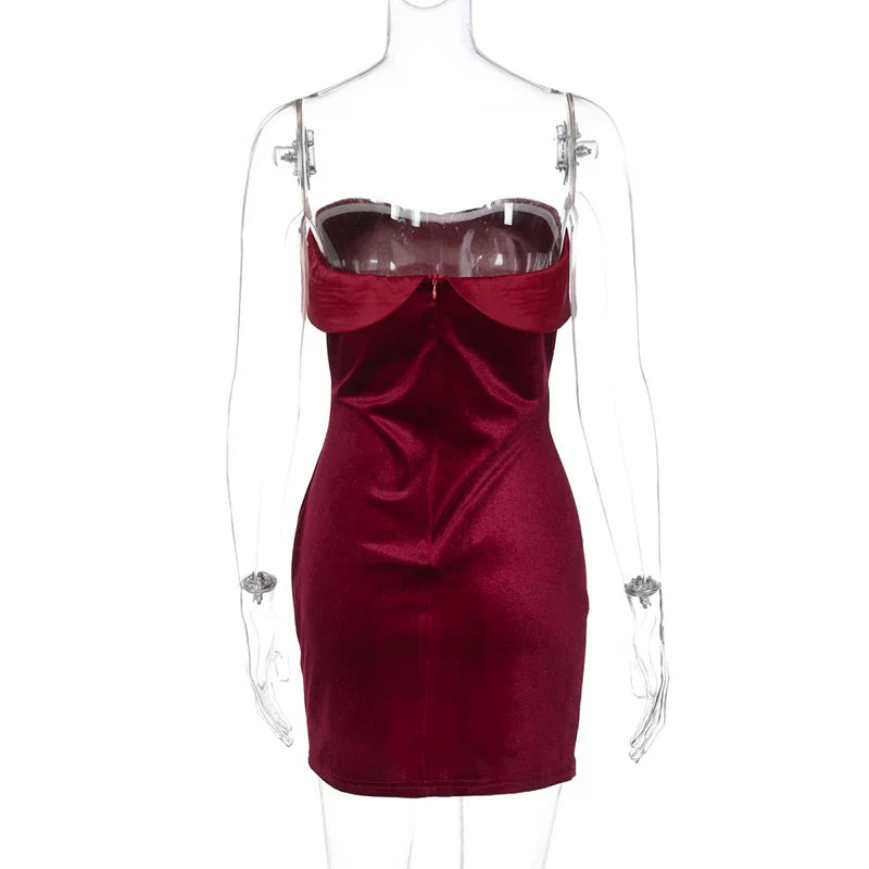 שמלת מיני סטרפלס קטיפה - דורין