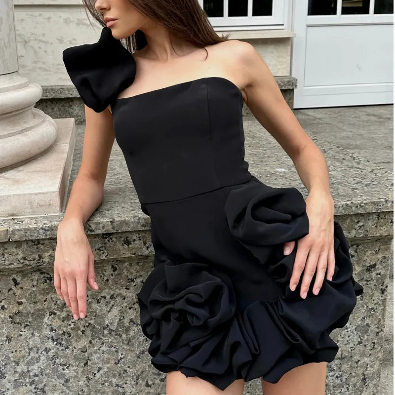 שמלת מיני בעיטור קיפולים בעיצוב כתפייה אחת - FLORINA