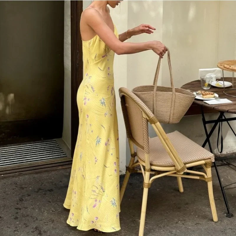 שמלת מקסי סאטן בעיטור הדפס פרחוני - Baylee