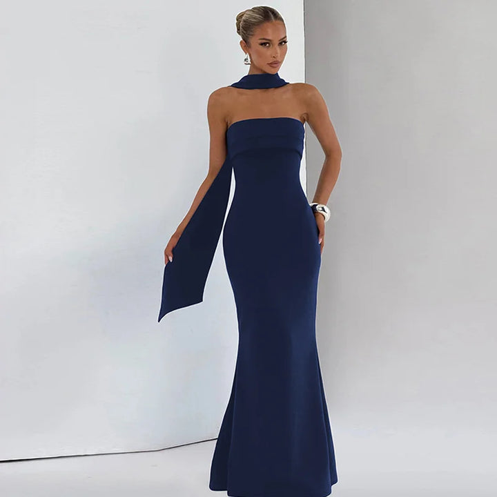 Strapless maxi dress with scarf decoration - MAROM