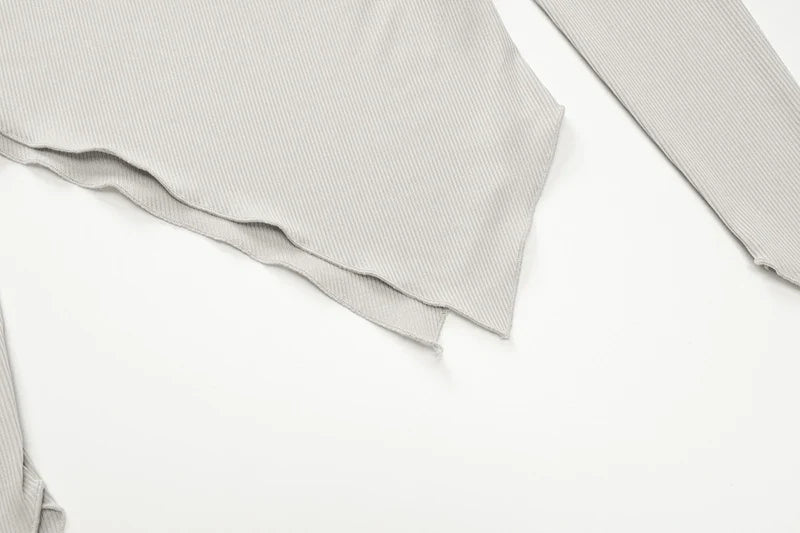 חליפת שני חלקים סרוגה חולצת כתפיים חשופות בגזרה אסימטרית ומכנסיים ארוכים - ROZIE