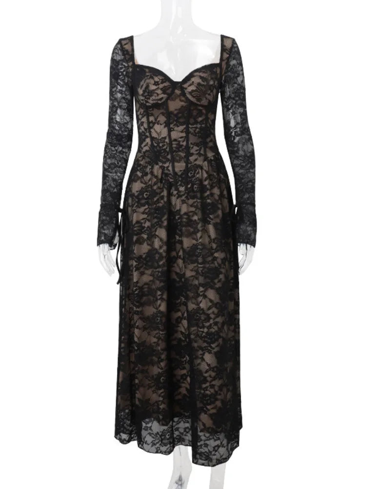 שמלת מקסי תחרה בעיצוב מחוך - נוריאל