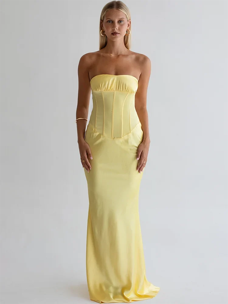 Strapless maxi dress with a back tie - ELINA