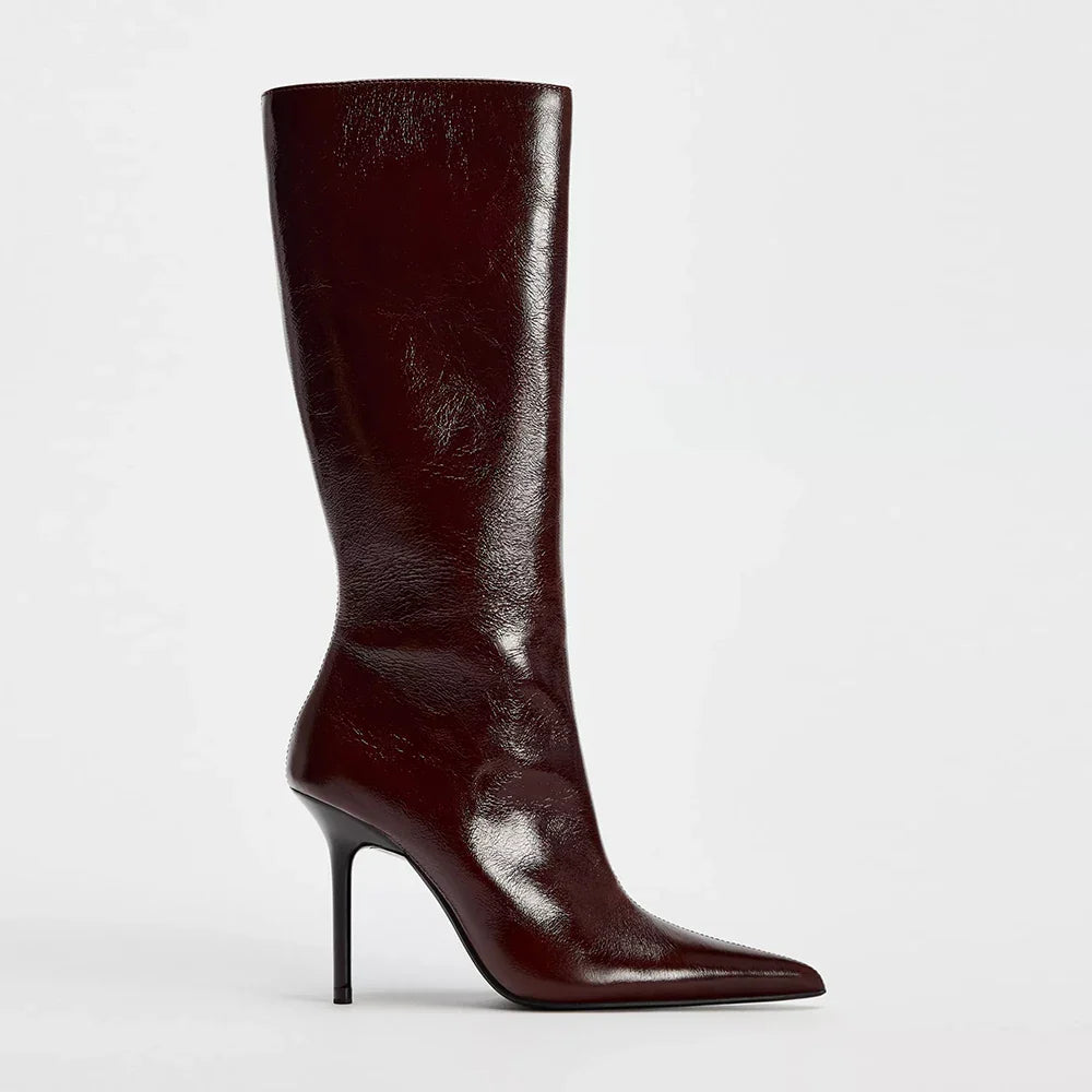 מגפי עקב שפיץ גבוהים דמוי עור - Juliette