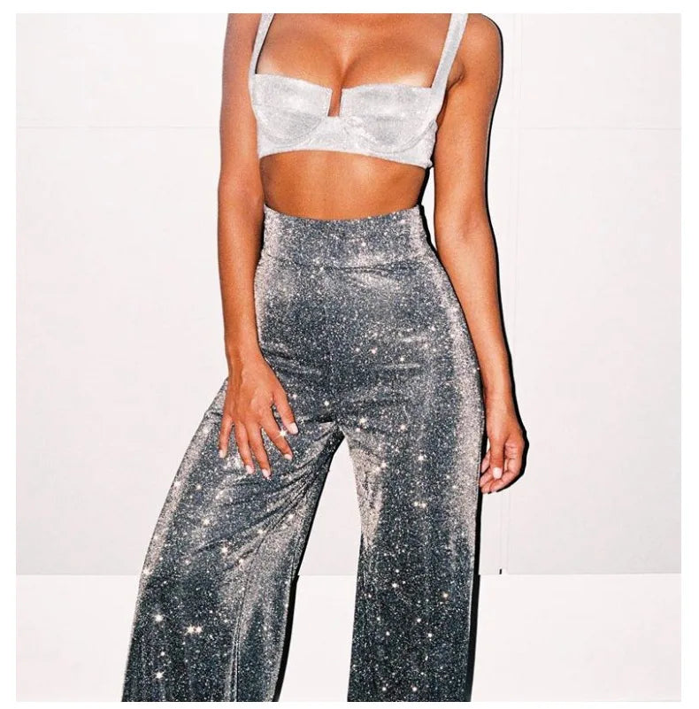 Wide-leg sequined pants