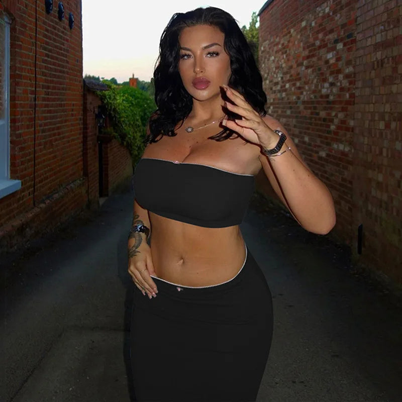 סט שני חלקים חצאית מקסי וטופ סטרפלס - בלום