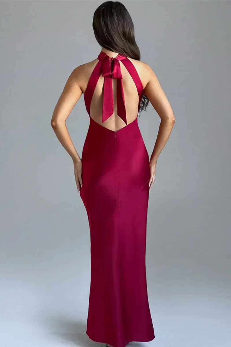 שמלת סאטן מקסי קולר בעיטור שסע - אמארי