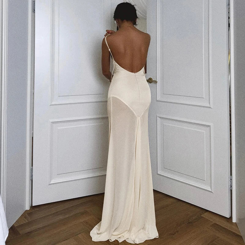 שמלת מקסי סאטן בעיטור שיפון גב פתוח - גרייסי