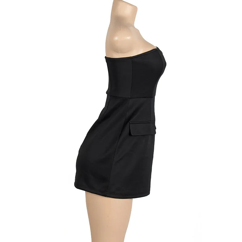 שמלת מיני סטרפלס בגזרת A בעיטור דמויי כיסים - אנחלס