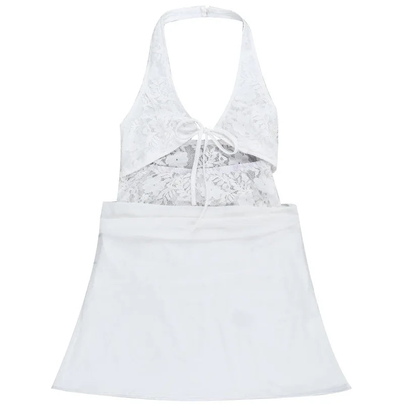 שמלת מיני בעיטור תחרה גב פתוח - יאז