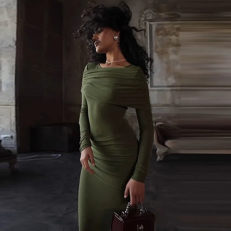 שמלת מקסי צנועה בעיצוב כיווצים - שריי