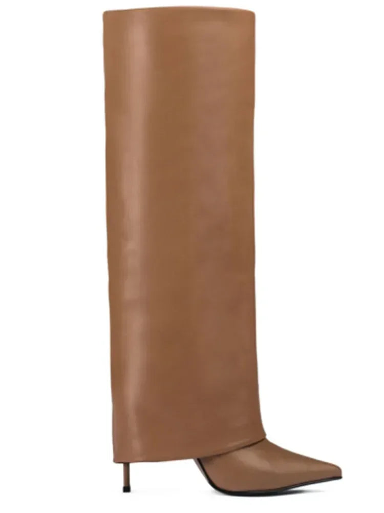 מגפי עקב שפיץ עור אמיתי / דמוי עור גבוהים - Amaya