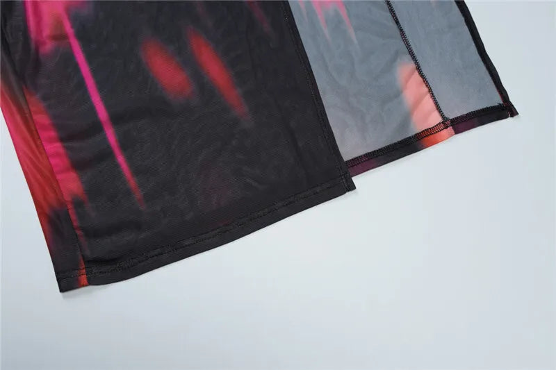 סט שני חלקים בד רשת בעיצוב טאי דאי טופ וחצאית מקסי בעיטור שסע - פלורנס