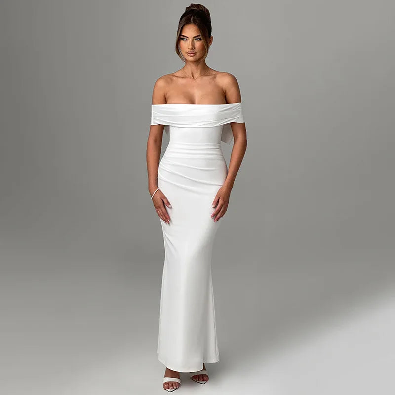 שמלת מקסי כתפיים חשופות בעיטור פפיון בגב - סיסיליה