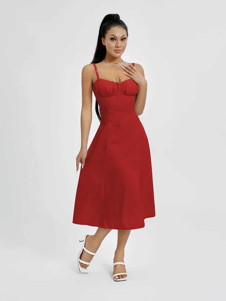 שמלת מידי קיצית בעיצוב כפרי בעיטור שסע - אלדורי